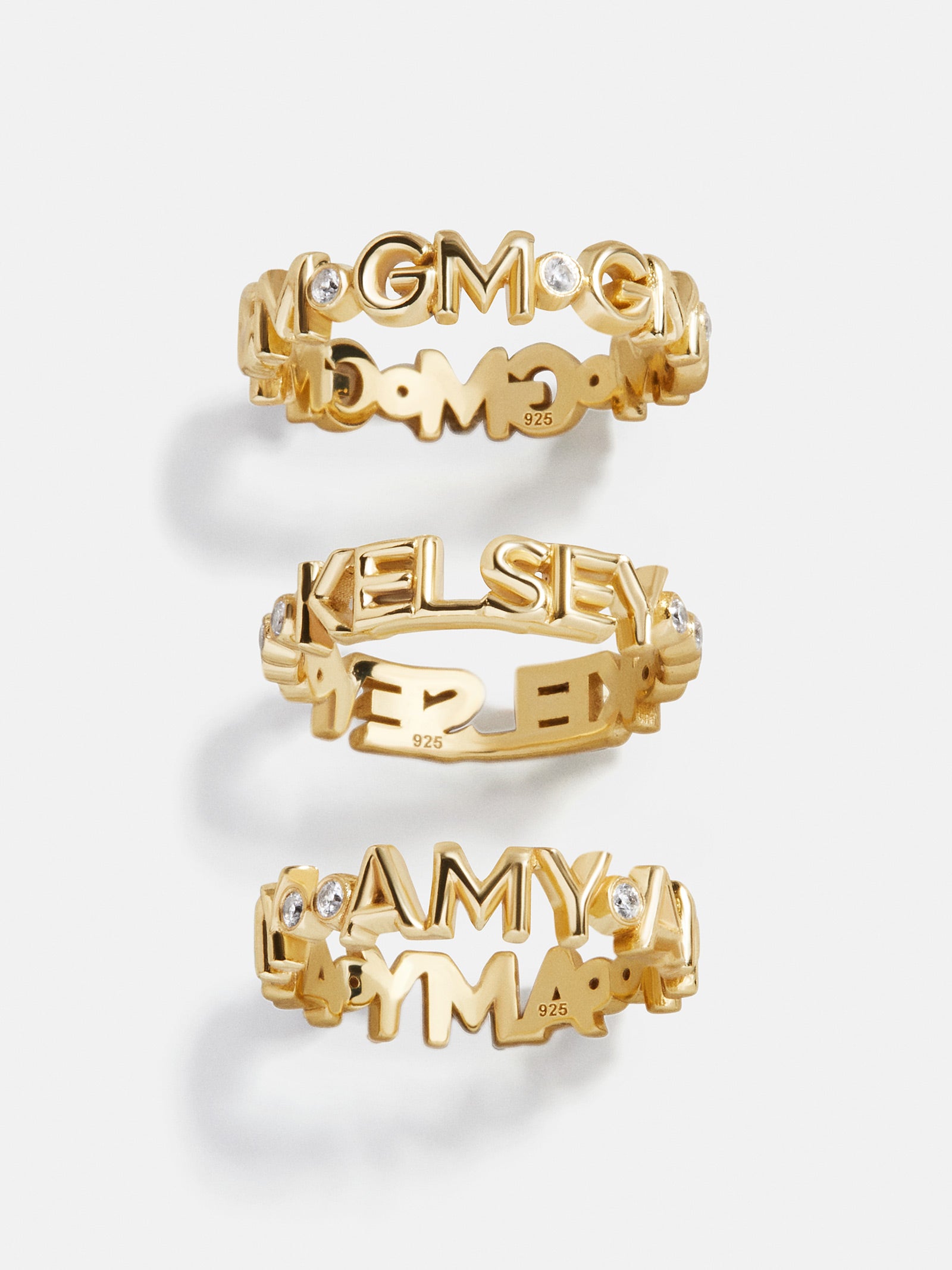 18K Gold Custom Nameplate Ring - 18K Gold. Pavé Cubic Zirconia Stones